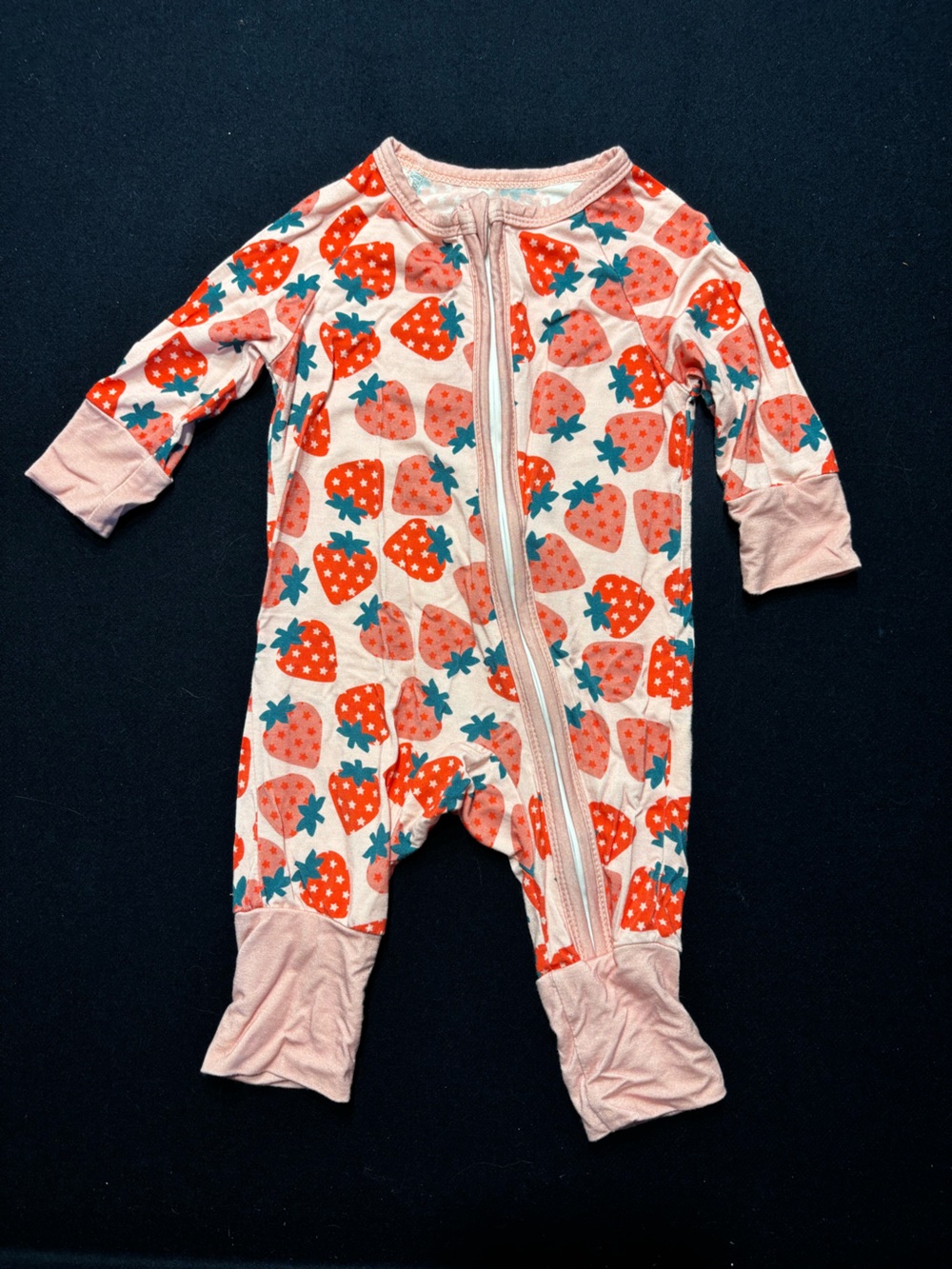 Bamboo Baby Strawberry Print Zipper One-Piece - Pink - 0-3M